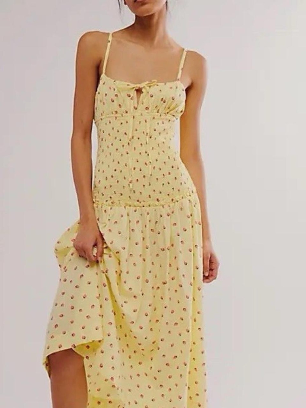 Free People Lavender Daze Yellow Strawberry Drop Waist Smocked Midi/Maxi Dress - Picture 3 of 10